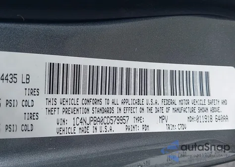 2012 Jeep Patriot Sport из США, поврежденный, VIN 1C4NJPBA0CD579957